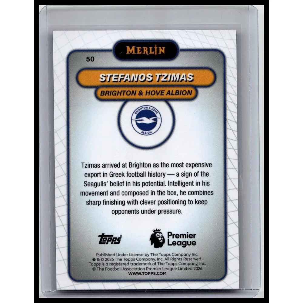 2026 Merlin Premier League #50 Stefanos Tzimas Blue Mojo Refractor #/150
